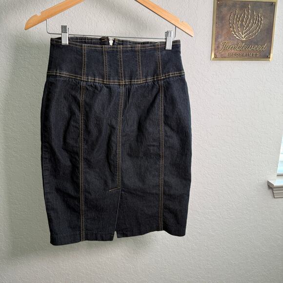 Women's Bisou Bisou Denim Blue Jean Paneled Zip Front Zip Pocket Skirt Size 8 - Picture 7 of 7